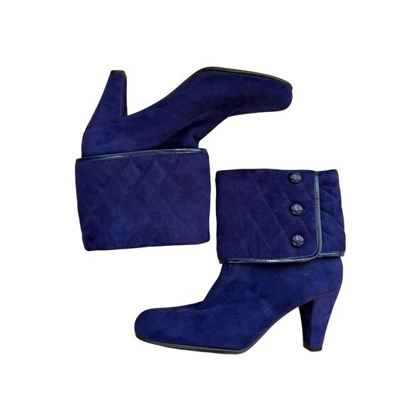 Aerosoles Blue Leather Quilted Alpha Ray Ankle Boots Sz 8.5 Witchy Goth Comfort - Picture 2 of 11